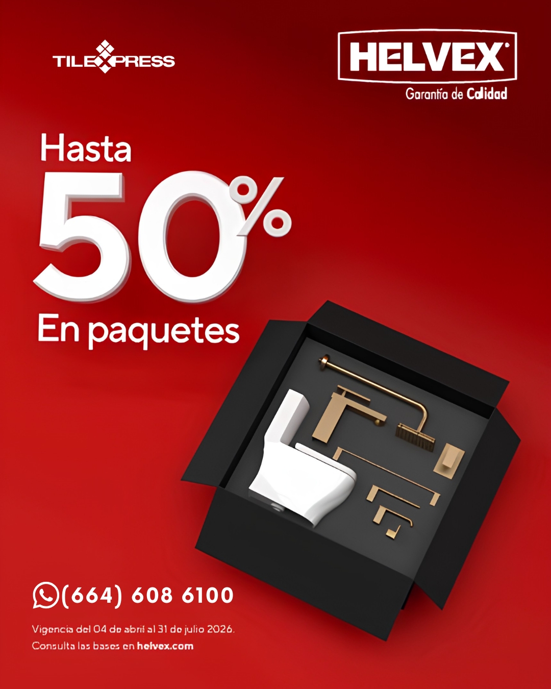 Promo Tile-Express, Helvex hasta 50% en paquetes