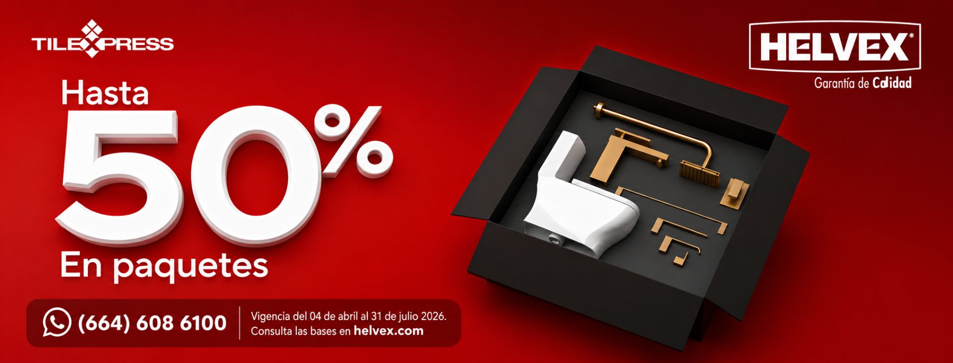 Promo Tile-Express, Helvex hasta 50% en paquetes