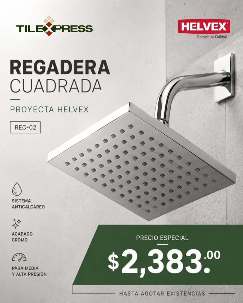 Promo Tile-Express, Helvex Regadera Cuadrada